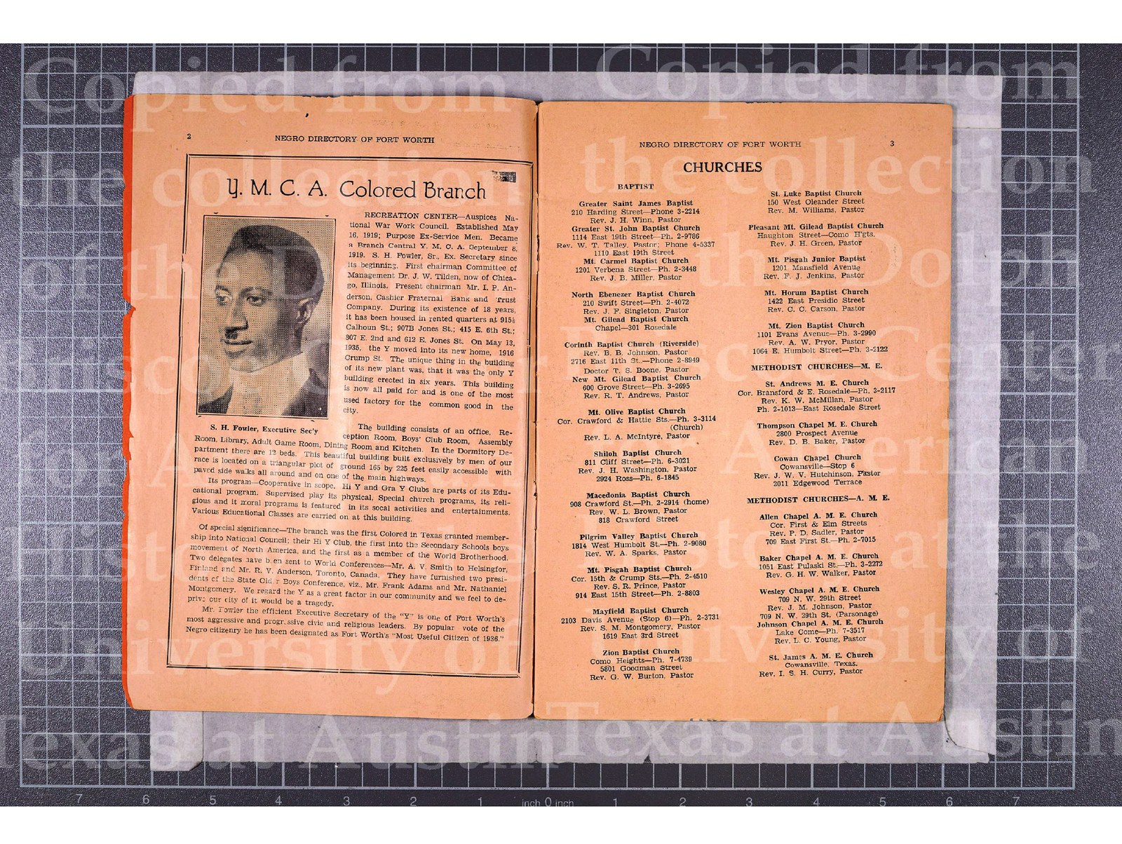 1937 to 1938 Negro Directory of Fort Worth page documenting Corinth Baptist Church